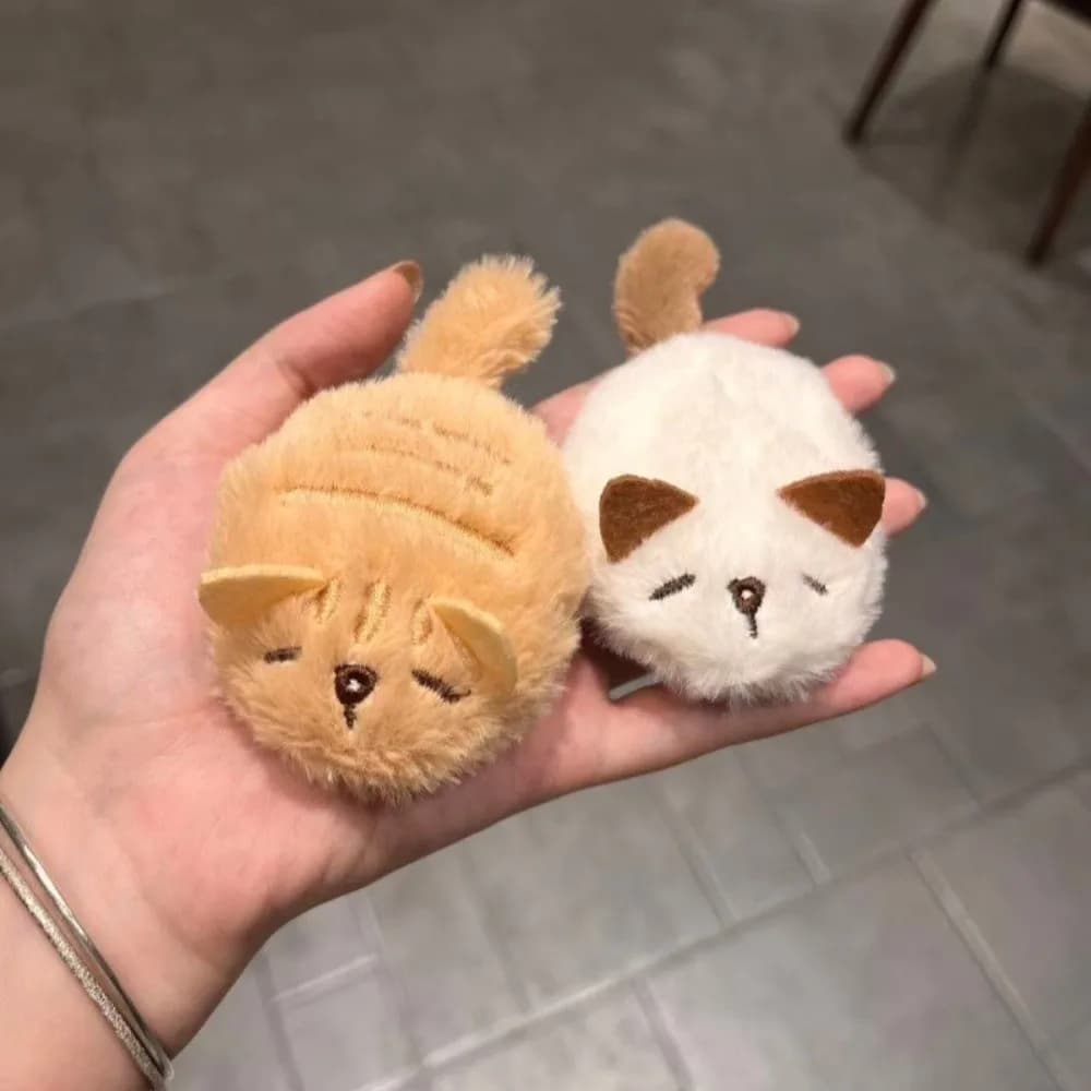 2 pcs/set Cute Fluffy Plush Cat Hair Clips Polyester 3D Tail Design Cartoon Animal Duckbill Clips Kitten Side Bang Clips