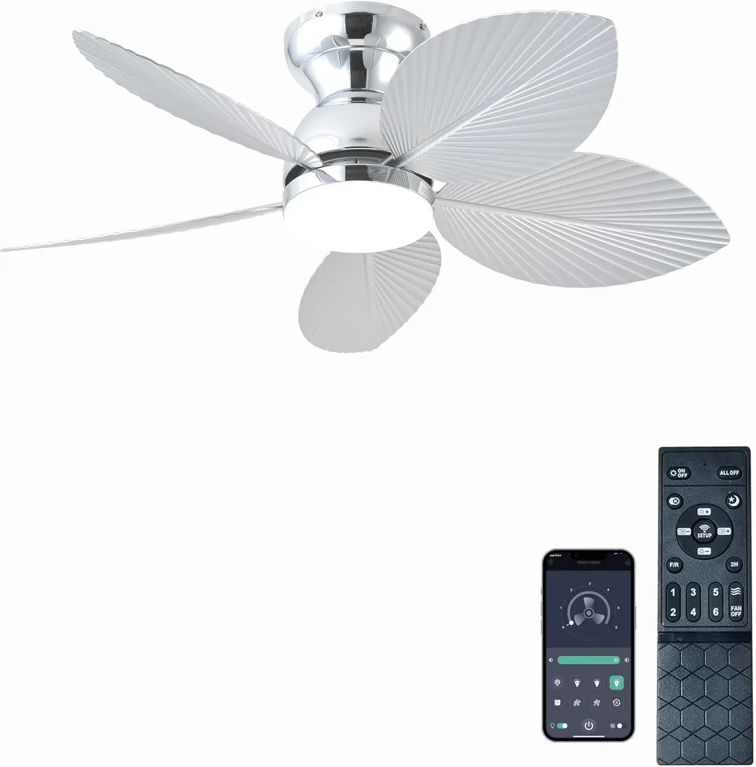 Ventilatore da Soffitto Tropicale da 38 Pollici con Luce, Controllo Remoto/APP, LED Dimmerabile, Motore Reversibile per Uso Interno/Esterno