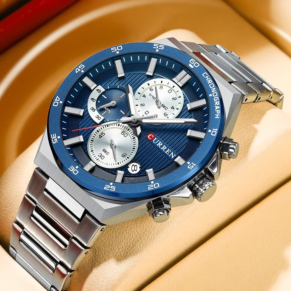 CURREN Orologio da polso da uomo alla moda Cronografo con data Orologio da uomo luminoso impermeabile Orologio da uomo al quarzo di lusso in acciaio inossidabile Reloj
