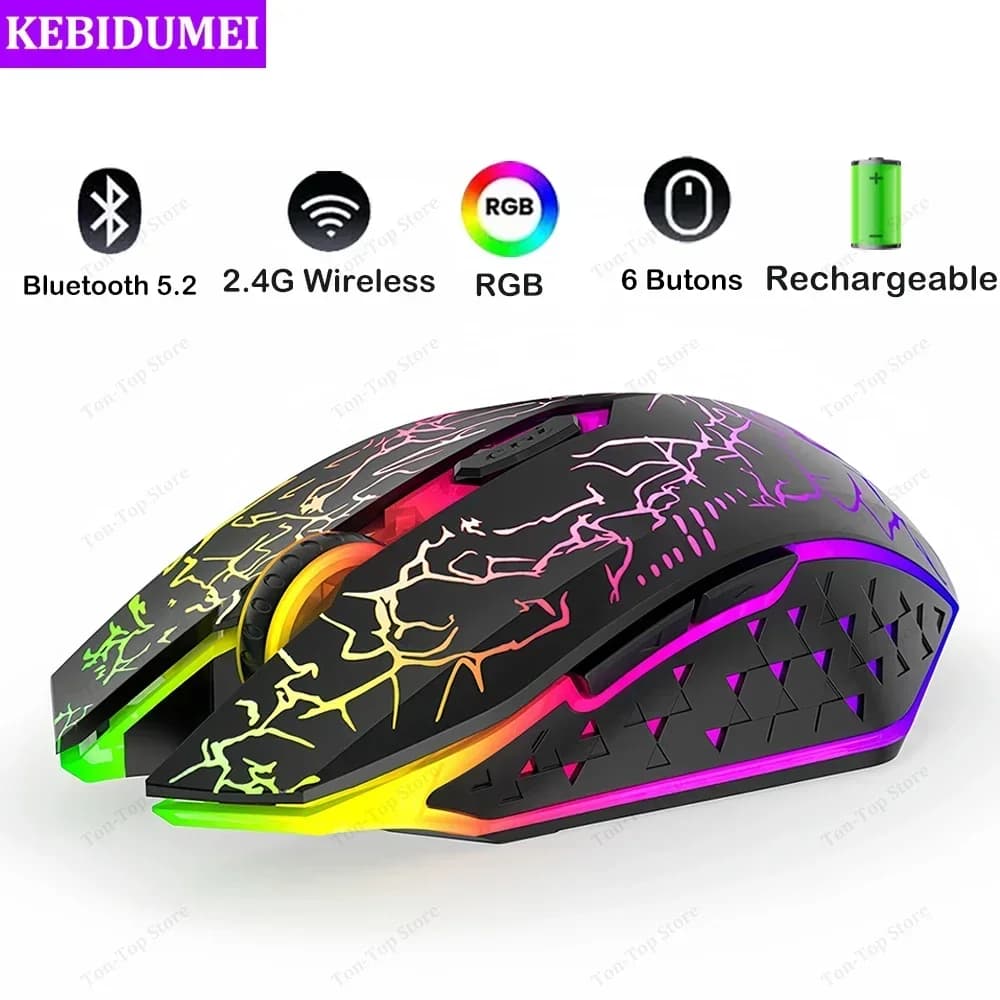 Mouse Bluetooth 5.2 Mouse wireless RGB 2.4G Mouse da gioco dual-mode Mouse silenzioso a 6 pulsanti per MacBook Tablet Laptop Computer