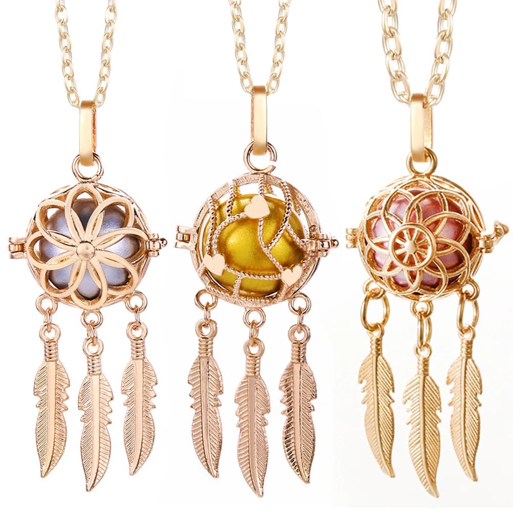 Mexico Chime Glowing Ball Caller Aromatherapy Lockets Necklace Essential Oil Diffuser Bola Woman Tassel Feather Pendant Jewelry