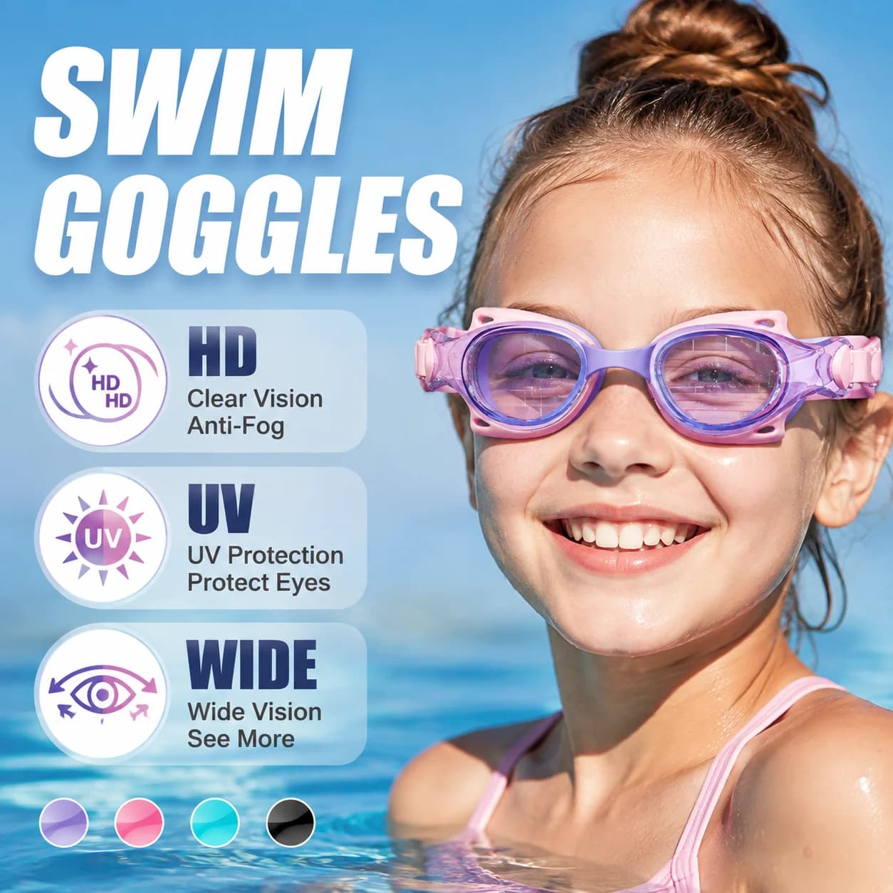 Kids Swimming Goggles Anti Fog Waterproof UV Protection Swim Glasses for Boys Girls Adjustable Soft Silicone Diving Eyewear