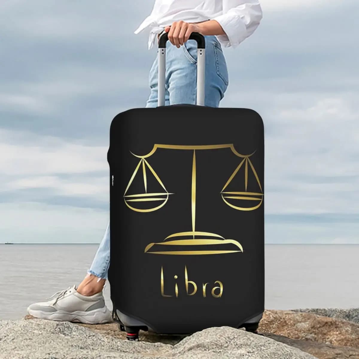 Gold Scales Of Justice Law Logo Avvocato Legale Party Valigia Copertura Protezione Elastica Viaggio Bagagli Coperture protettive per 18-32 pollici