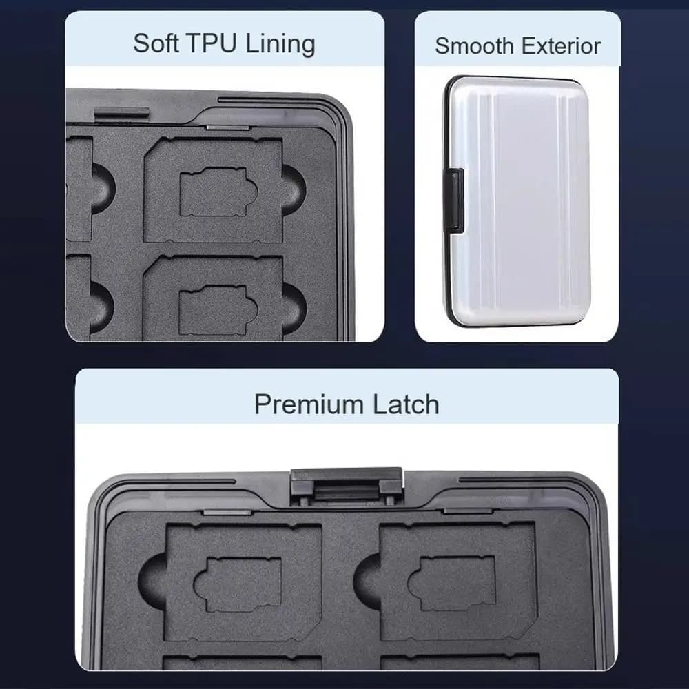 16 Slot Memory Card Case Dual Layer Aluminum Protector SD Cards Storage Box Travel Use Black Silver Micro SD Card Holder