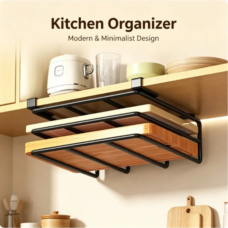 Organizzatore da Cucina Sottopensile Multifunzione con Ganci per Asciugamani di Carta, Coperchi e Taglieri
