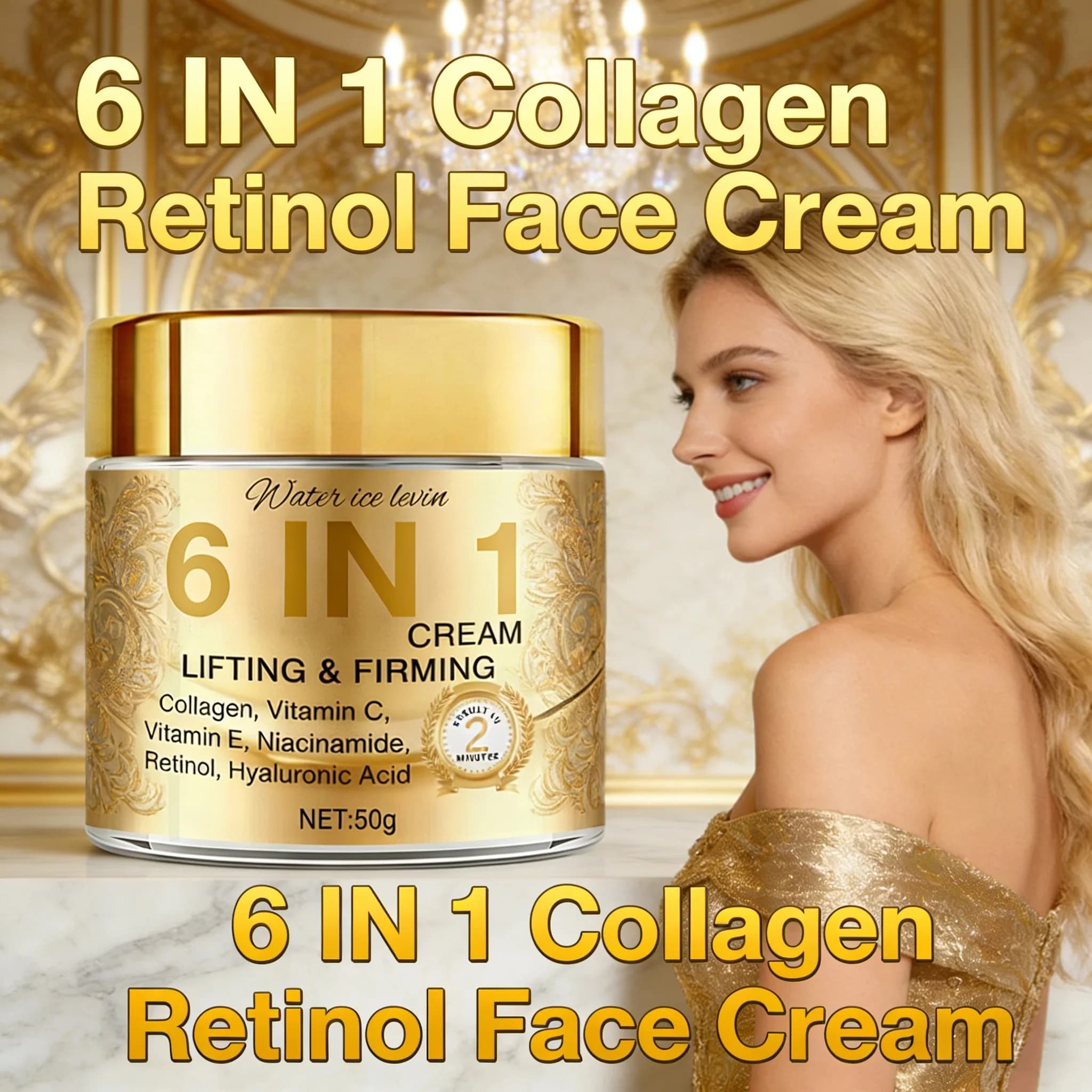 Face Cream 6 IN 1 to Collagen and Retinol, Hydrating with Vitamin C and E and Hyaluronic Acid, Lifting, Rassodante and Skin Care Repairer 50g