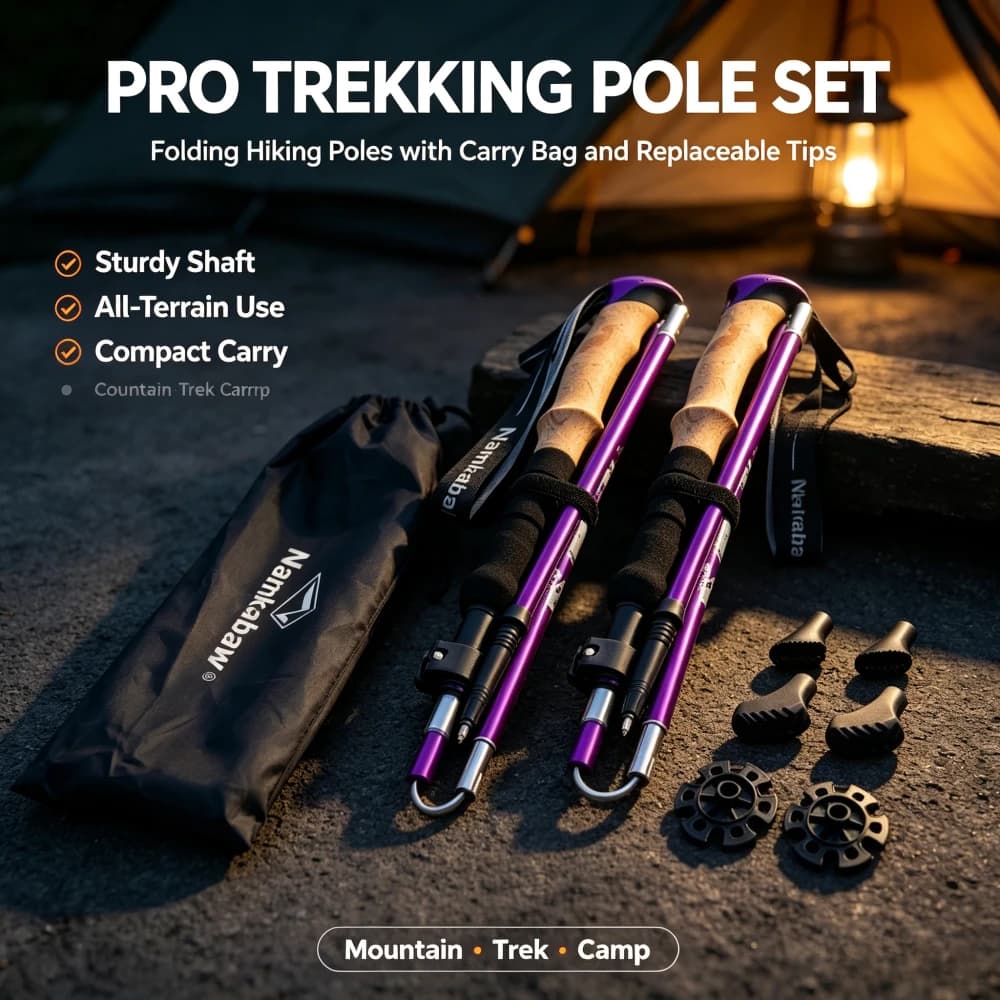 2Pcs Aluminum Alloy Ultra-light Folding Trekking Poles Retractable Outdoor Walking Poles Travel Camping Hiking Trekking Poles