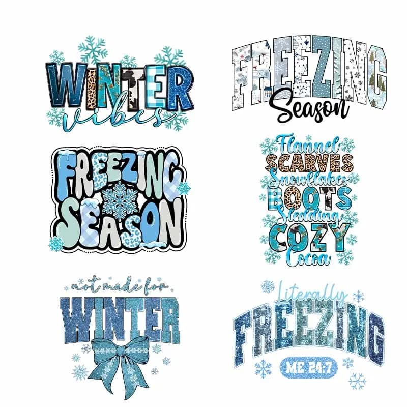 Natale inverno DTF Transfer Print Sticker per abbigliamento Hooding Bule Freezing Season Iron On Heat Transfer Patch su magliette