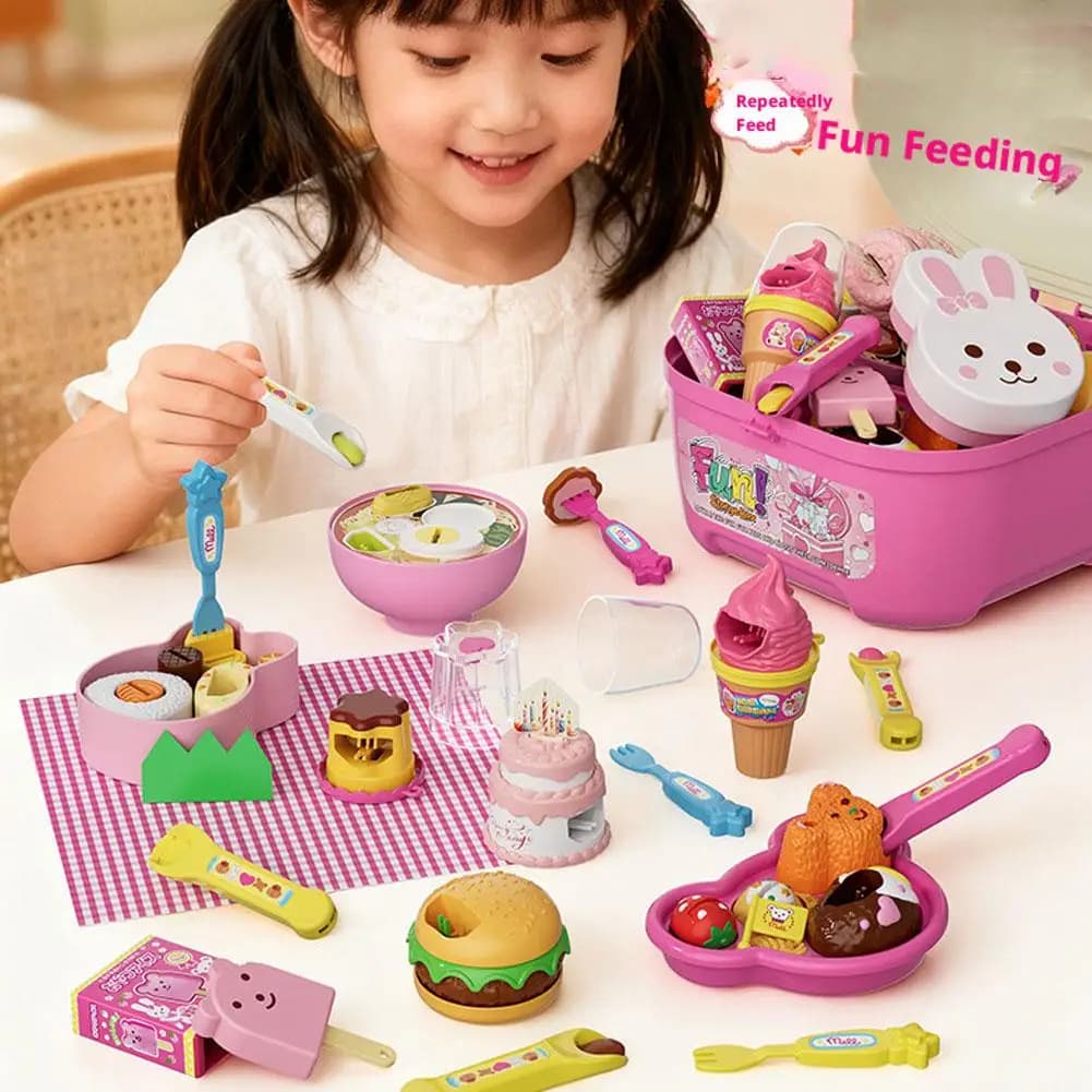 Little Bear Shape Pudding Feeding Set Pretend Play Early Education Lunch Box Pudding Toy Simulation Model Play House Toys Gifts
