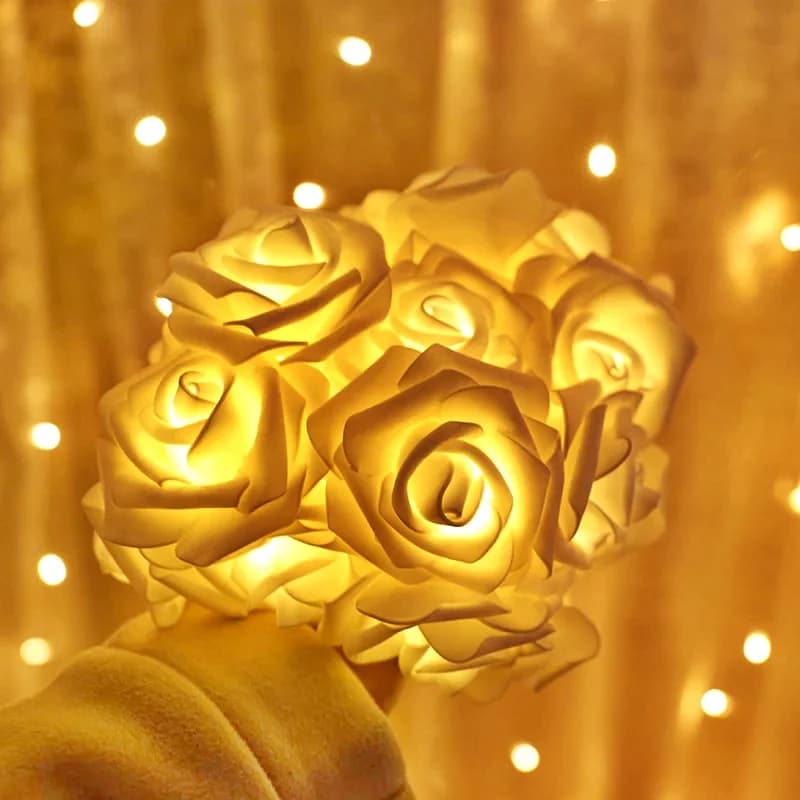 Luci a stringa a LED a forma di rosa artificiale da 3m con 20 LED, alimentate a batteria, per matrimoni, decorazioni per la stanza, regali per Ramadan e la Festa della Mamma