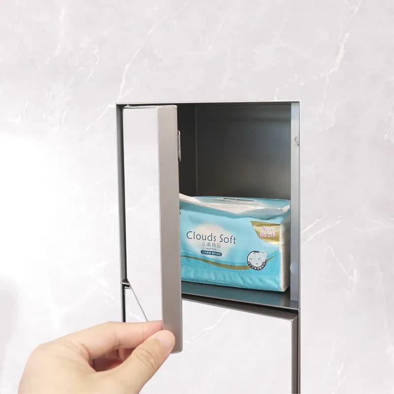 Hidden 304 stainless steel toilet brush niche with tissue box toilet pre-embedded model with tiles on the surface