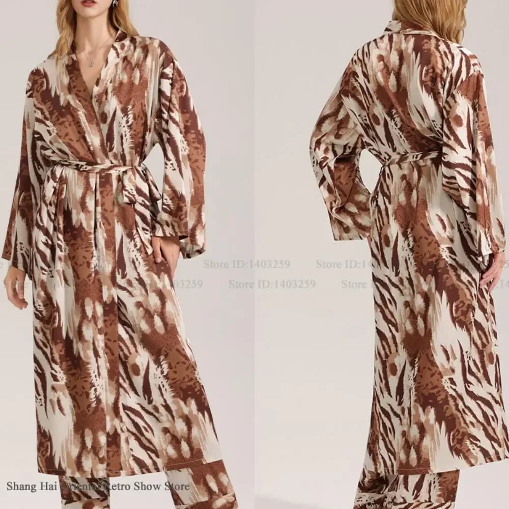 Moda femminile abito lungo kimono abito accappatoio stampa manica lunga abito da casa indumenti da notte allentato casual rayon lounge wear pigiama