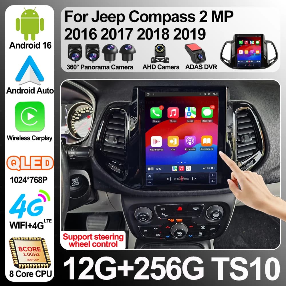 Autoradio Android 16 da 9.7 Pollici per Jeep Compass 2 MP 2016-2019, Lettore Multimediale Video con GPS e Schermo Touch