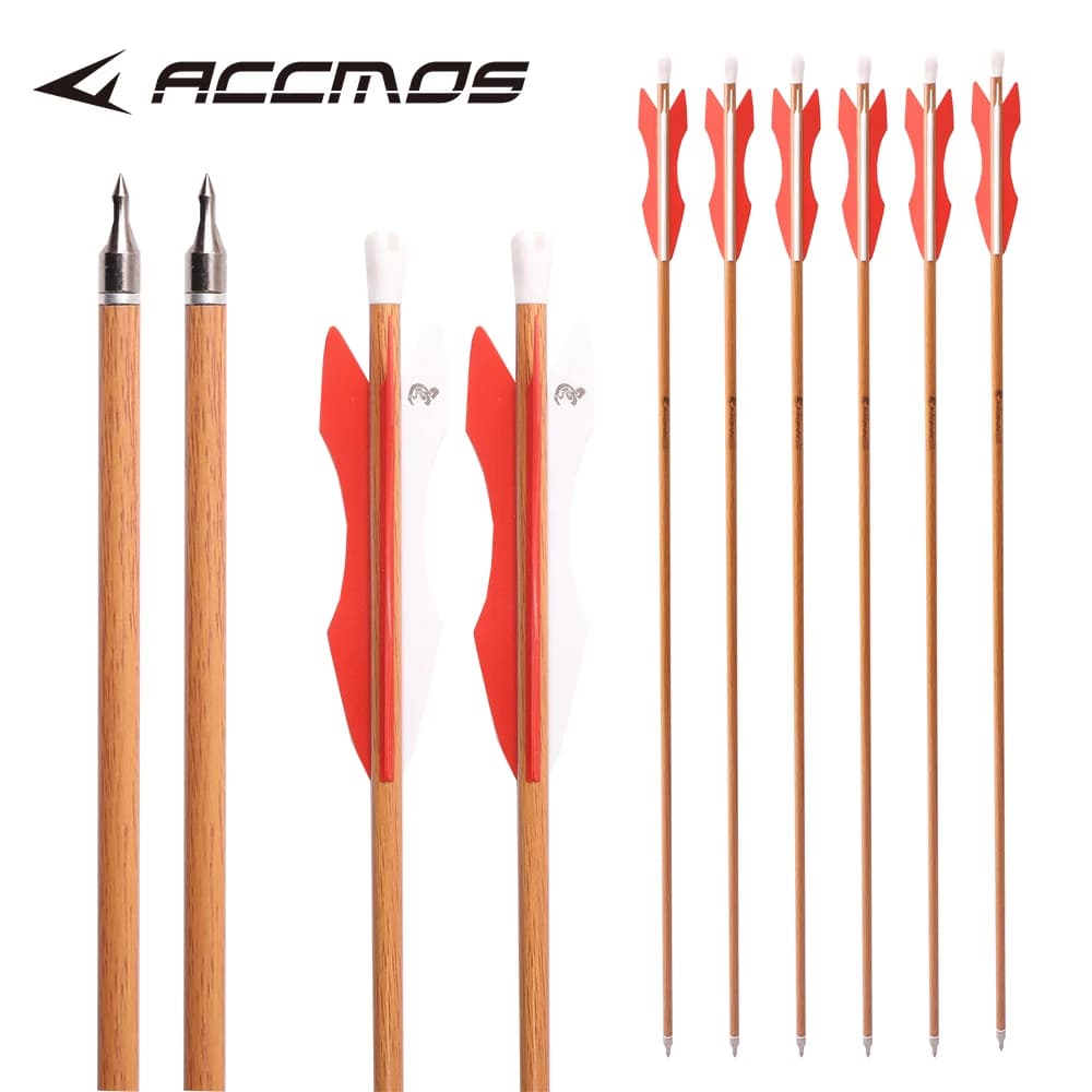 6/12 pezzi freccia in legno ID6.2/OD7.8 freccia per tiro con l'arco arco caccia tiro al bersaglio accessori