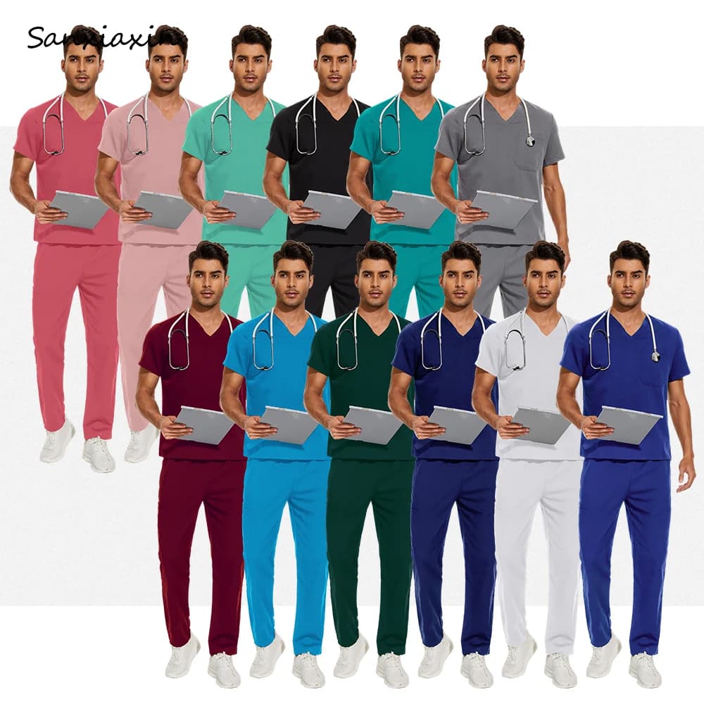 Short Sleeved Surgical Workwear Stretch Fabric Comfortable Dental Clinic Scrubs Doctor Uniforms Pet Grooming Working Clothes Men