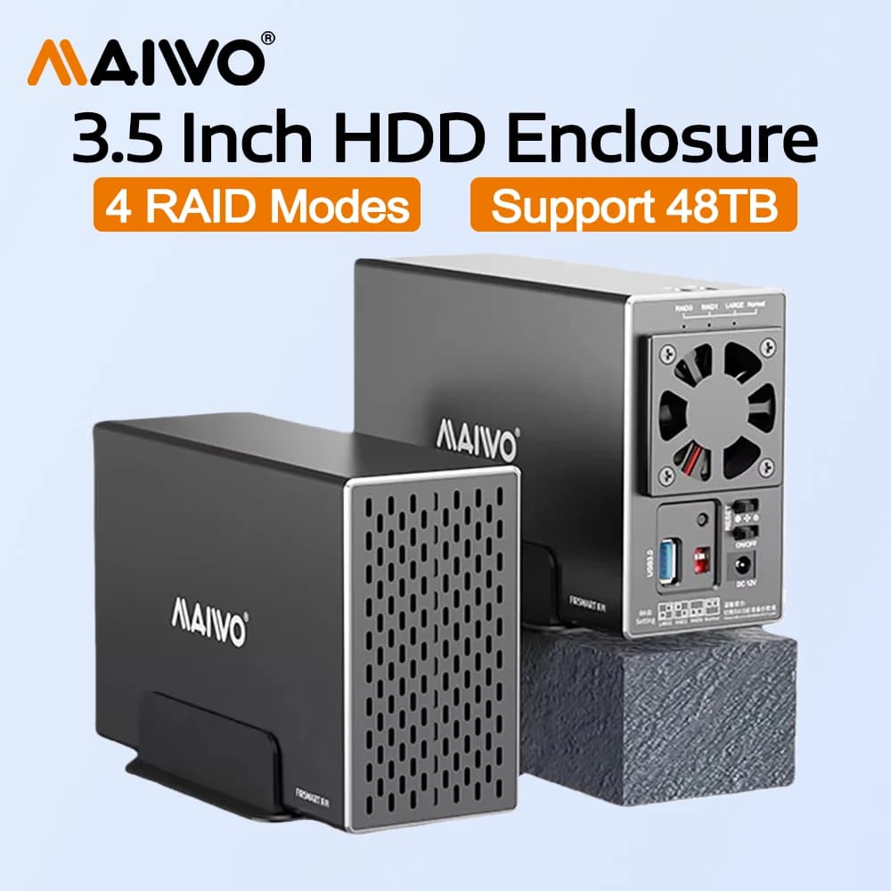 MAIWO Docking station per HDD RAID SATA da 3,5 pollici Custodia RAID per disco rigido esterno Dual Bay USB3.0 Custodia con capacità di fino a 5 Gbps 48 TB
