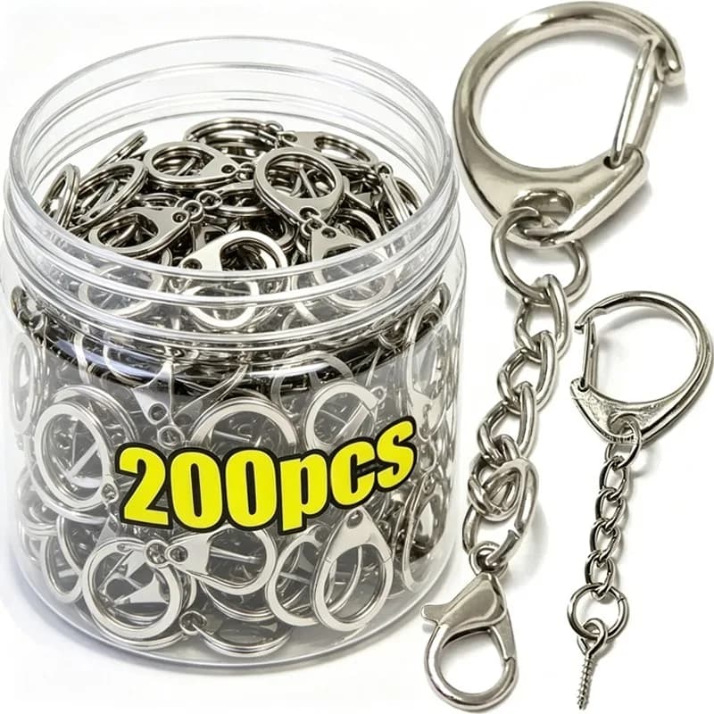 200pcs Metal Lobster Clasp Keychain Stainless Steel Swivel Snap Hooks Key Chain Fashion Jewelry Making Keyring DIY Accessories