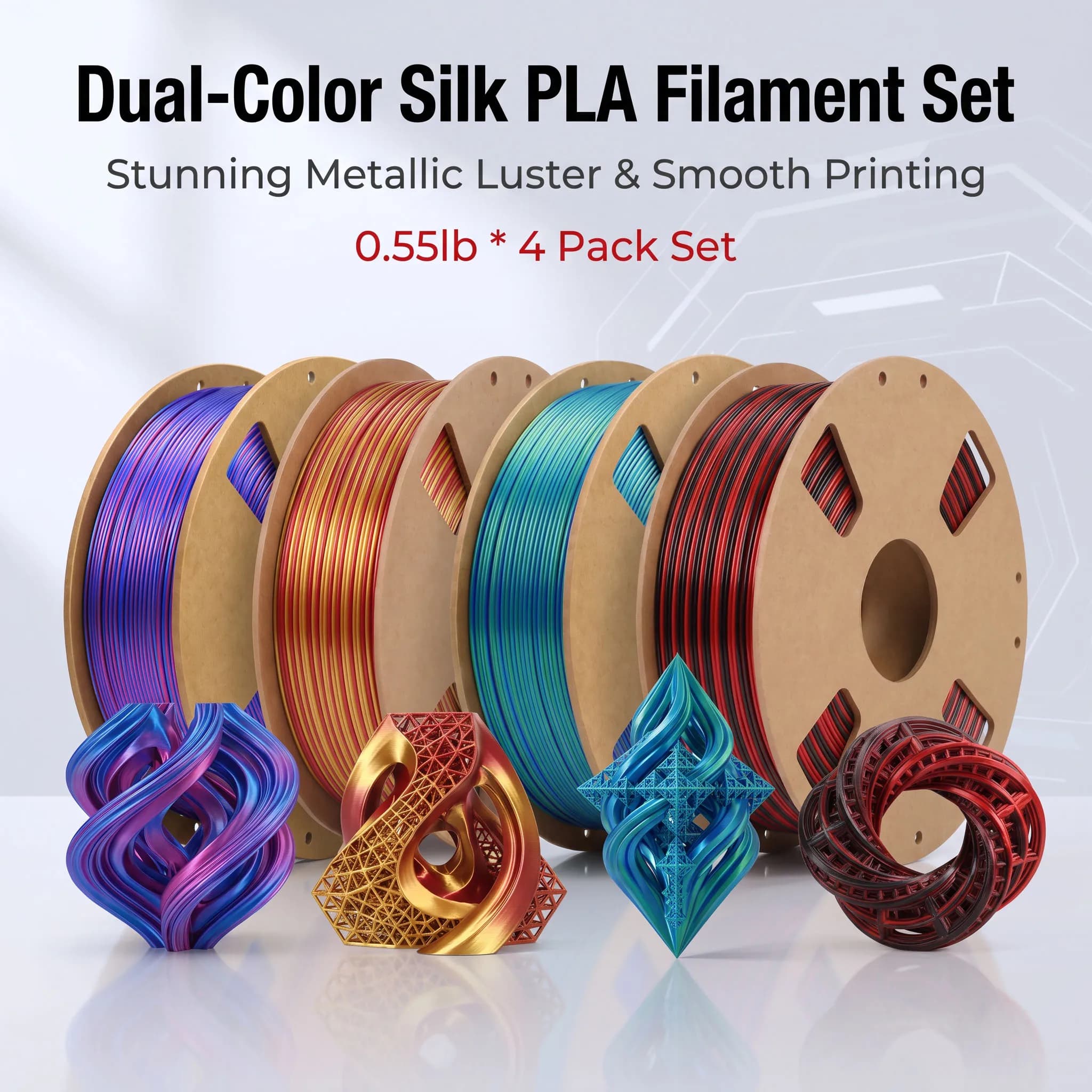 Silk Two Tone PLA Filament 1.75mm Black Red Gold Red Blue Red Blue Green Gloss Silk 3D Printing Material Fit FDM 3D Printers
