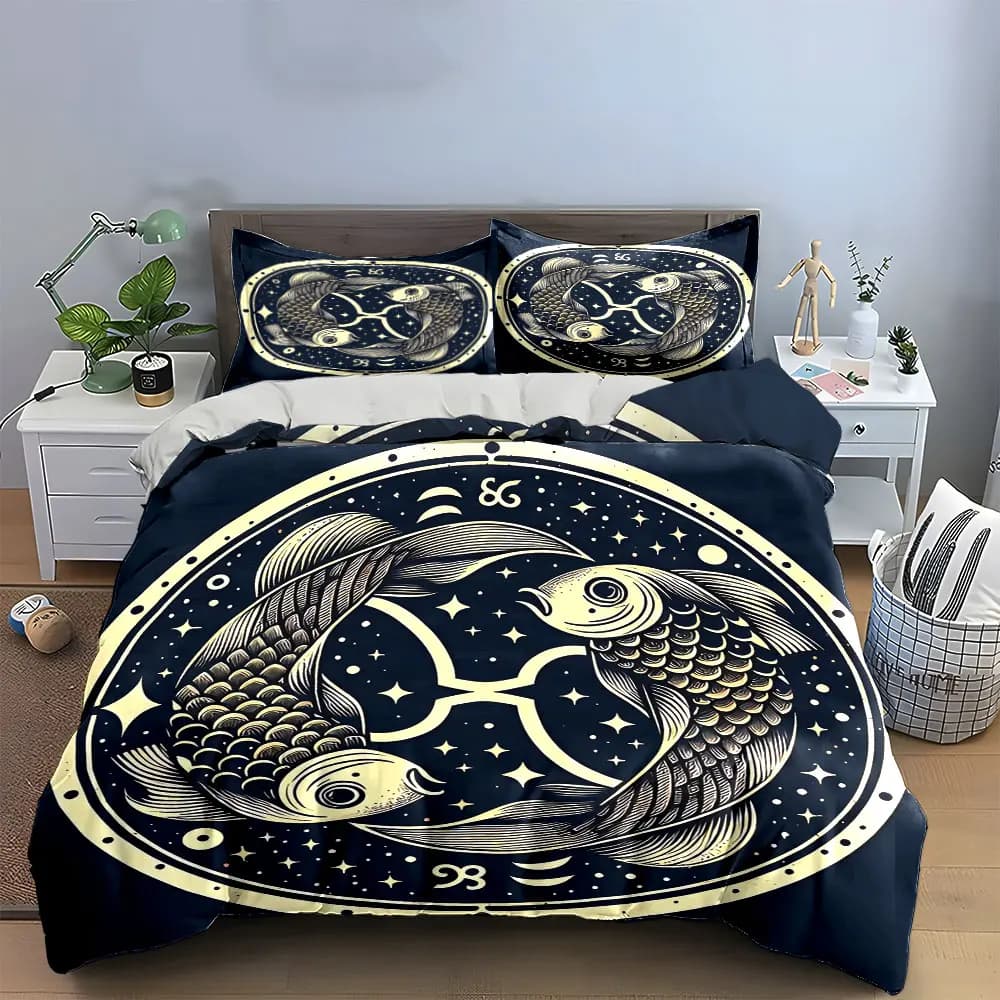 Set di biancheria da letto a tema Pesci, morbido e delicato sulla pelle, include 1 copripiumino e 2 federe, idea regalo