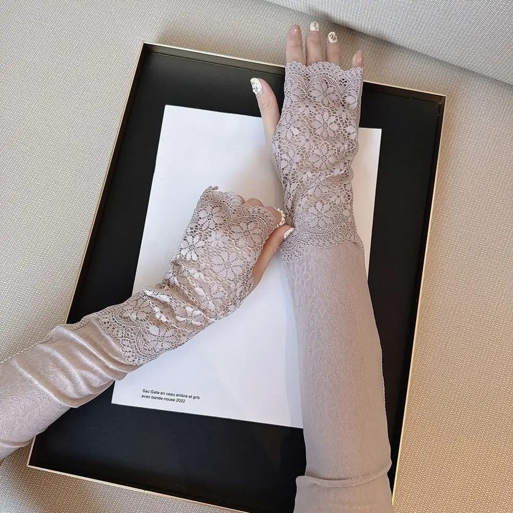 New Solar Protective Sleeves in Ice Silk Lunghe without fingers with lace, Anti-UV breathables for Summer Outer