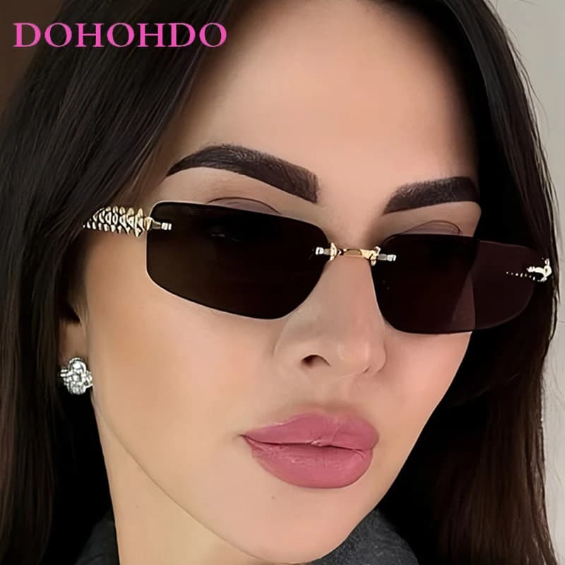 2026 Luxury Metal Rimless Rectangle Sunglasses Women Trendy Brand Designer Outdoor Sunglasses Ladies Travel Driving Shades UV400