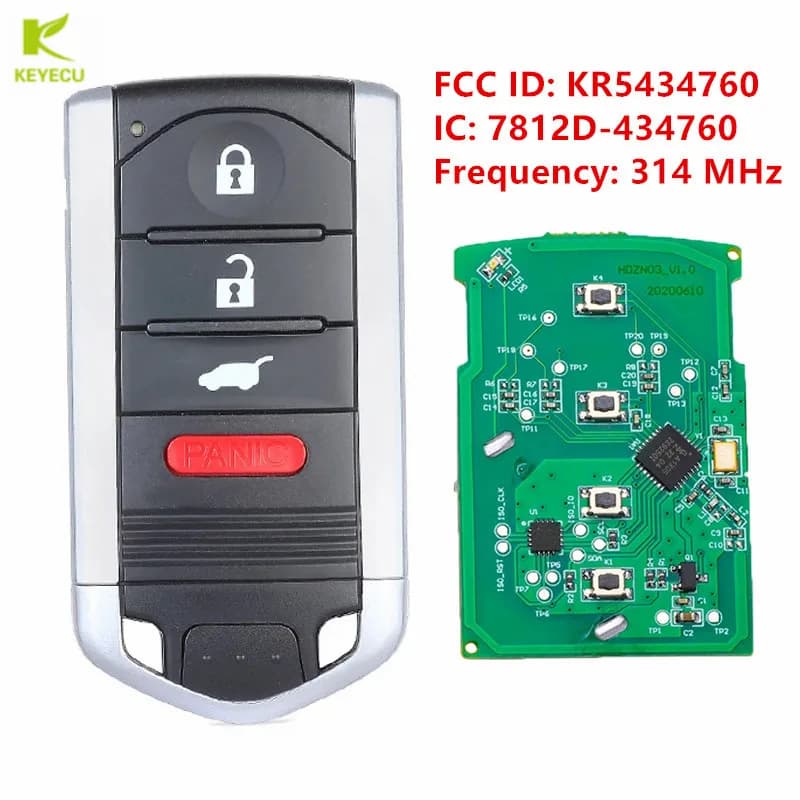 KEYECU Sostituzione PROXIMITY Chiave A Distanza Intelligente FOB 4 Bottoni Portello 313.8MHZ per Acura RDX 2013 2014 2015 FCC ID: KR5434760