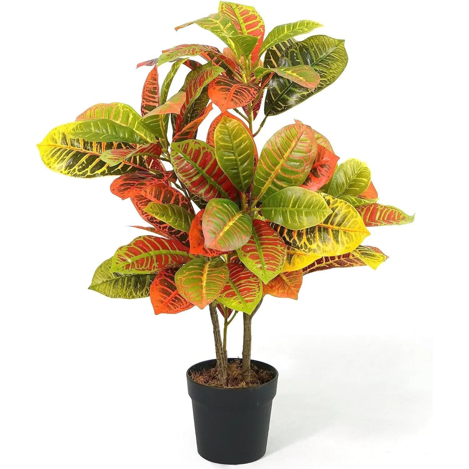 CAPHAUS Artificial topiary Croton Tree w/Dried Moss, Faux Bushes and Shrub Artificial Plants, Fake Trees in Pot, UV Resistant Artificial Plant for Front Porch, Indoor, Outdoor