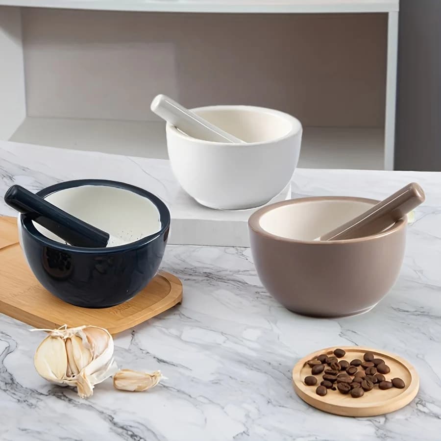 Set di Mortaio e Pestello in Ceramica da 12,8 oz, Elegante Set per Macinare Aglio, Noci, Cereali, Spezie