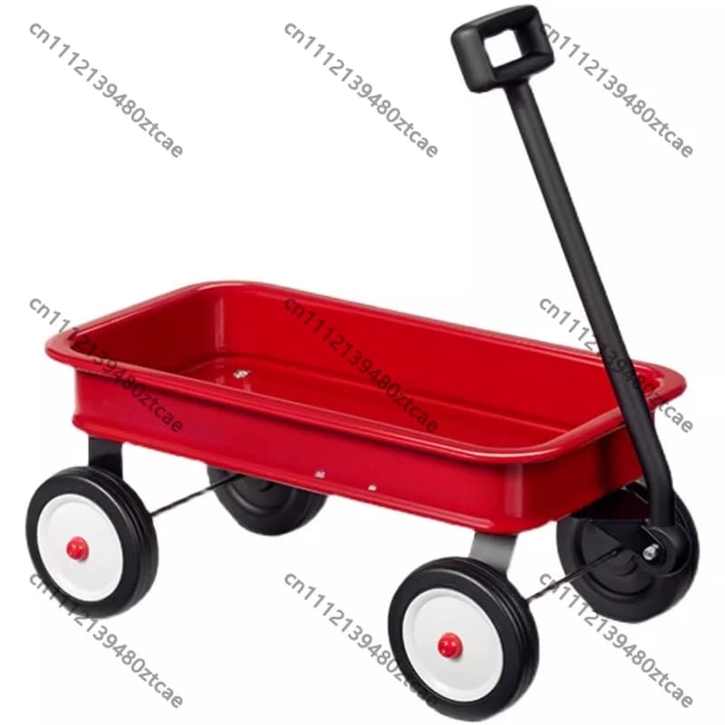 Foldable Kids Wagon Stroller Pretend Play Trolley 4 Wheel Toy Cart with Canopy Storage for Baby Shopping