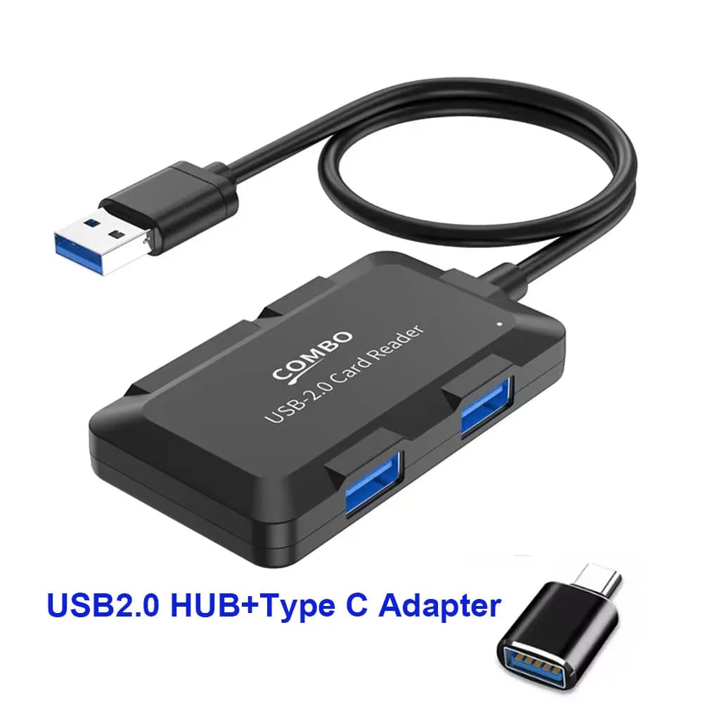 Hub USB 2.0 a 5 Porte, Cavo di Trasferimento Dati, Splitter USB, Convertitore Combo, Lettore di Schede Micro SD e TF per PC, Adattatore per Tastiera e Mouse