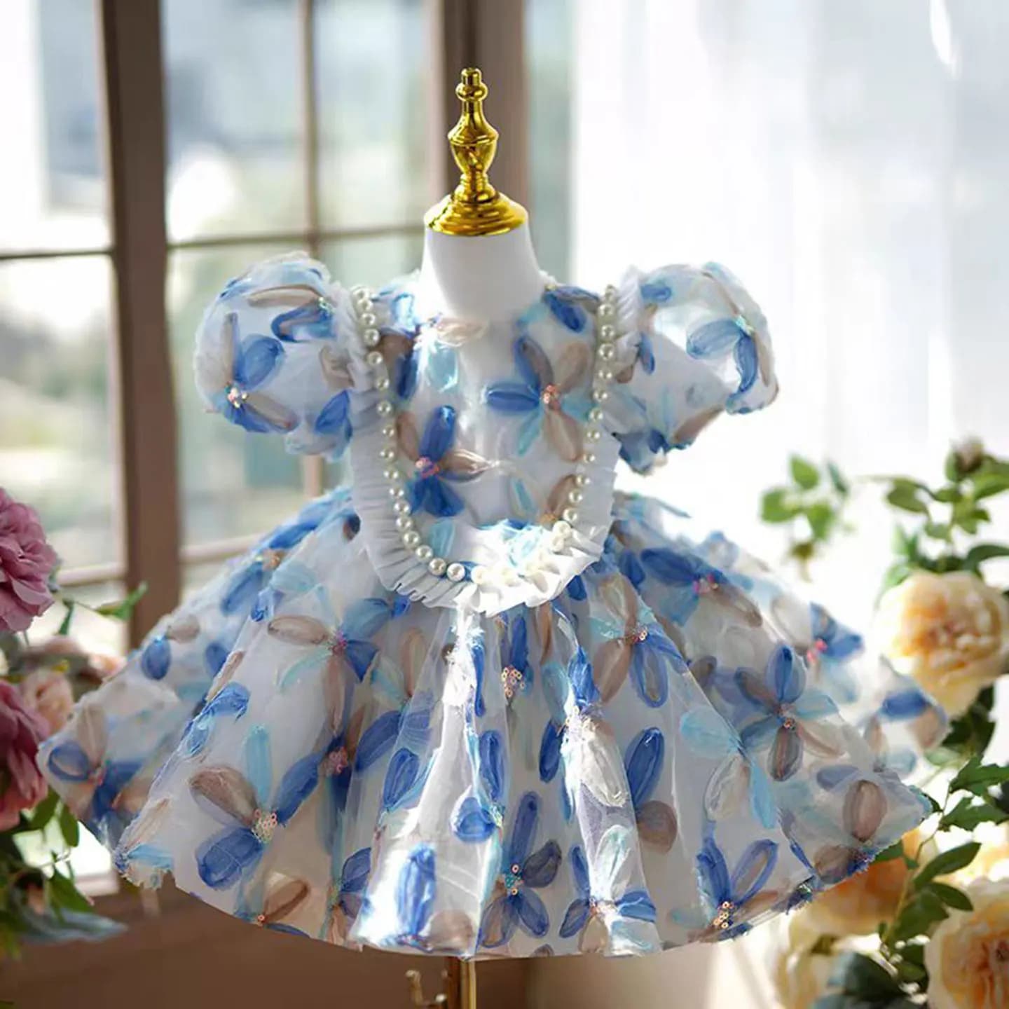 Dreamy Vow J474 Elegant Flower Girl Dress Appliques Pearl Lace for Kids Eid al-Fitr Wedding Birthday Party Spring Ball Gown