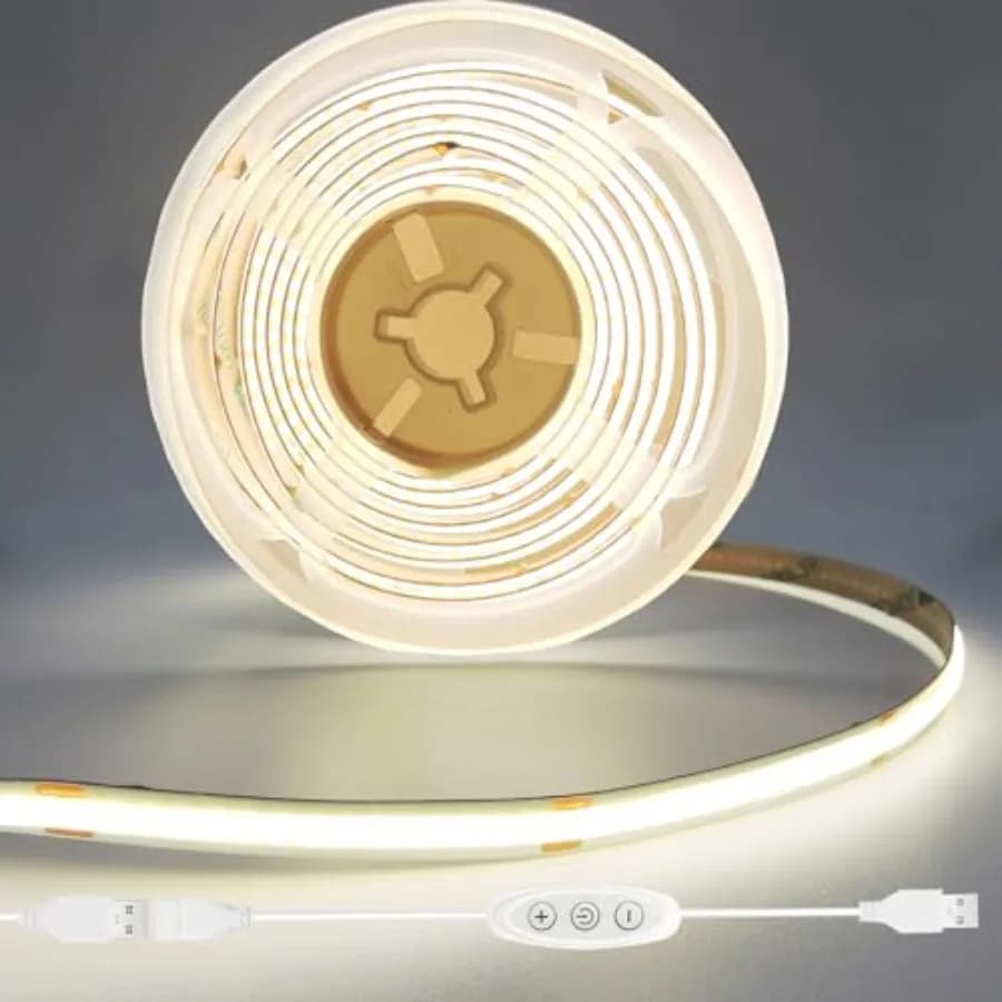 COB LED Strip Lights Natural White 4000K CRI 92+ Even Lighting Short 5V Dimmable Flexible Cuttable 6Feet with Dimmer Switch for