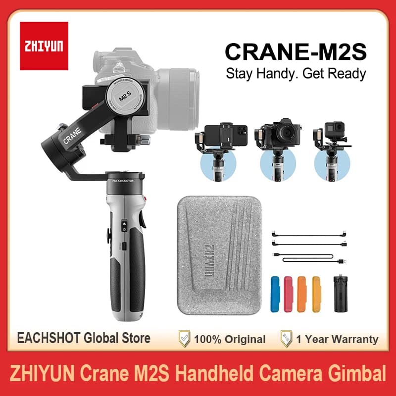 ZHIYUN Crane M2S 3 Axis Portable Mirrorless Camera Cardanic Stabilizer for Sony Canon Gopro Action Camera Smartphone iPhone 14