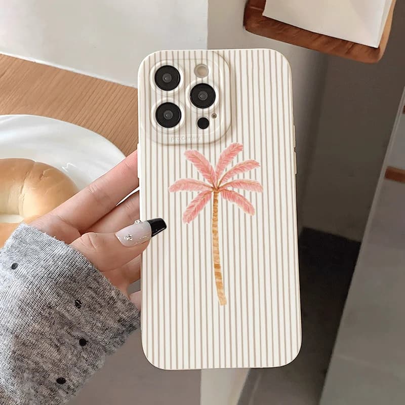 Pink palm tree pattern phone case suitable for iPhone 17 16 15 14 13 12 11 Pro/Max/Plus anti drop and shockproof back cover