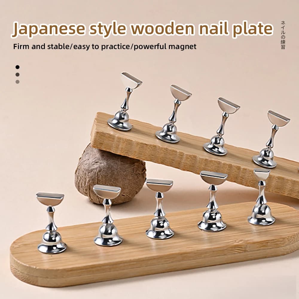 Base Magnetica Rimovibile KANU in Legno per Esposizione Unghie, Colore Oro e Argento, per Allenamento/Pittura