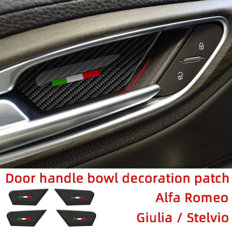 4 pezzi in fibra di carbonio porta auto ciotola interna decorazione adesivi Trim Patch per Alfa Romeo Giulia Stelvio accessori interni auto