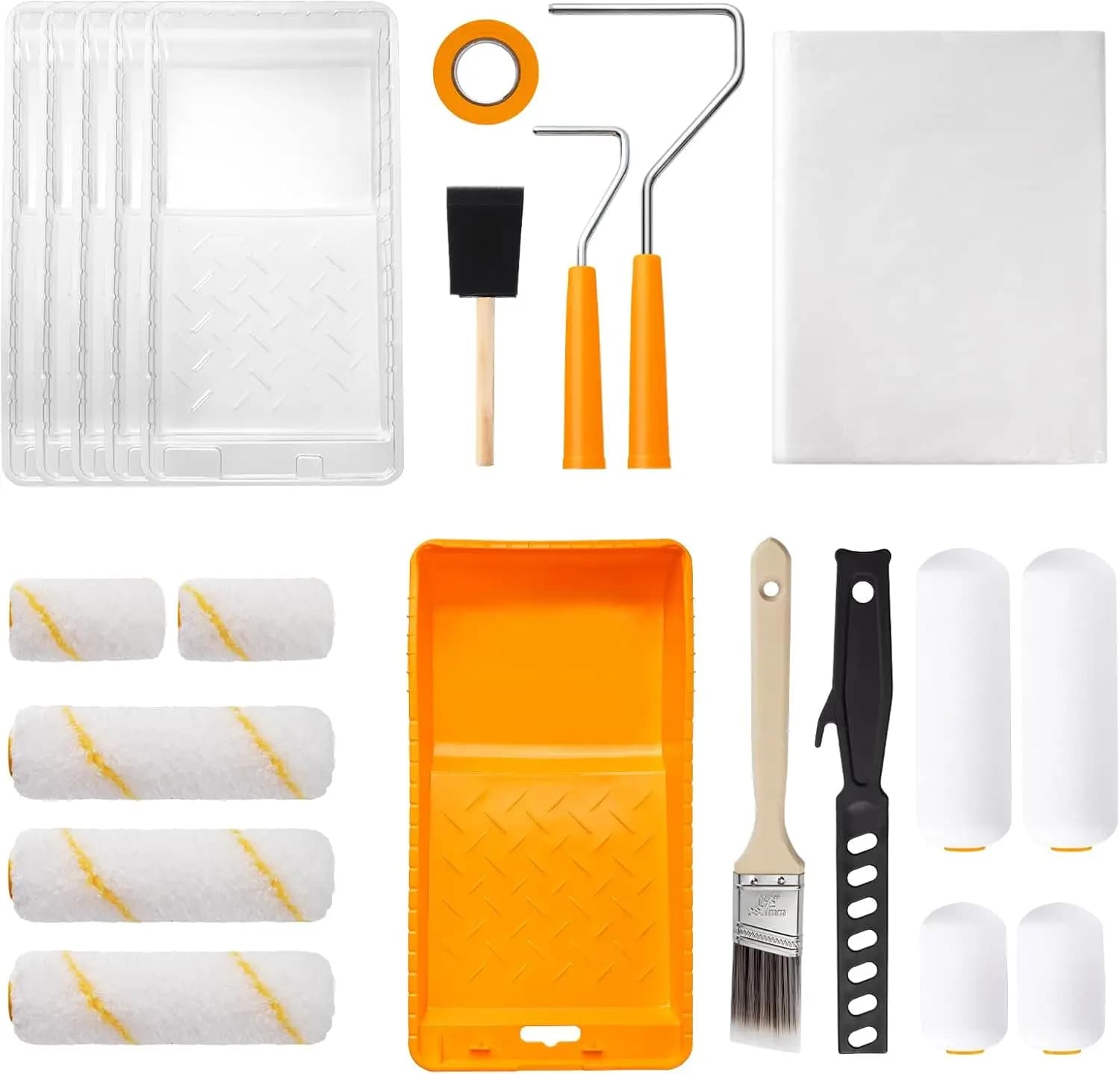 22 Pieces Painting Roller Kit with 4 and 2 Inch Rollers, Foam and Microfiber Coatings for Walls and Furniture
