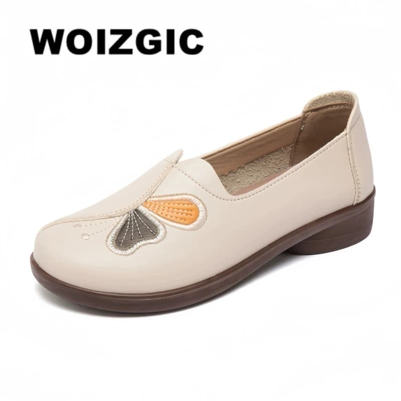 WOZIGIC Women's Old Mother Ladies Flats Microfiber Shoes Non Slip On Butterfly Soft Spring Autumn Loafers Moccasin