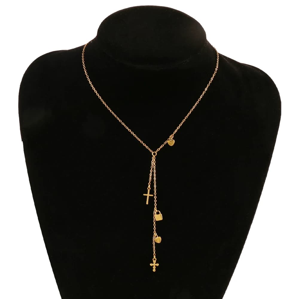 Collana con ciondolo a forma di cuore piccolo in acciaio inossidabile 316L Design alla moda Collane a catena lunga con croce color oro per gioielli da donna