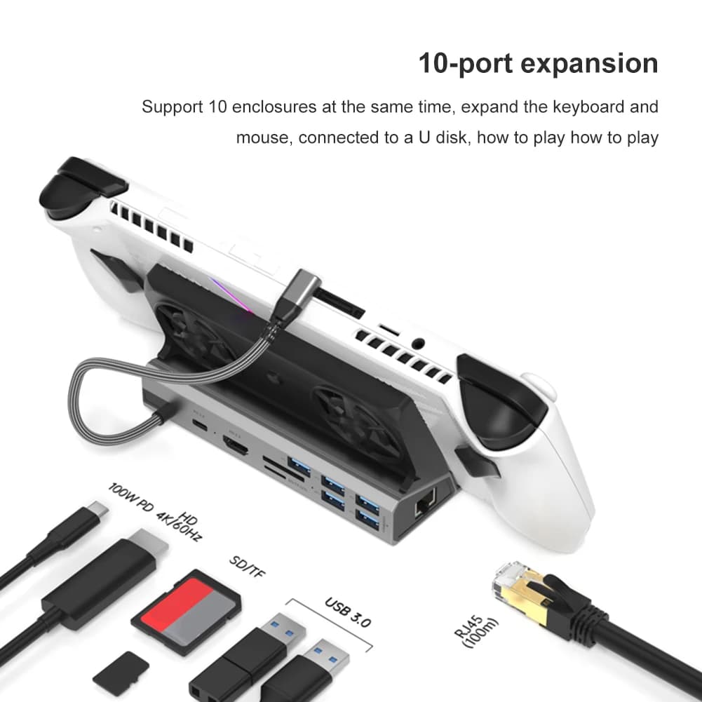 Docking Station per ROG Ally con Ventola, HDMI 2.0 4k@60hz, Ethernet Gigabit, PD 100W, Supporto Dock USB Tipo C per Steam Deck