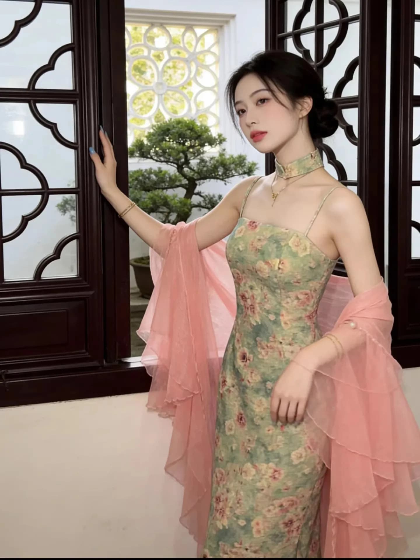 Elegant Floral Print Summer New Style Women's Reformed Dress Breathable Long Skirt without Sleeves Daily Wear