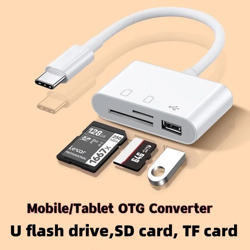 Lettore di schede telefoniche 2025 Adattatore convertitore SD3-in-1 Connessione tablet universale Unità flash USB Scheda di memoria di tipo C Lettore SD CF