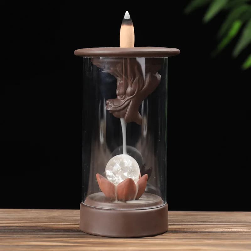 Purple Clay Backflow Incense Burner with Dragon Spitting Pearls Creative Home Acrylic Ornament Housewarming Gift