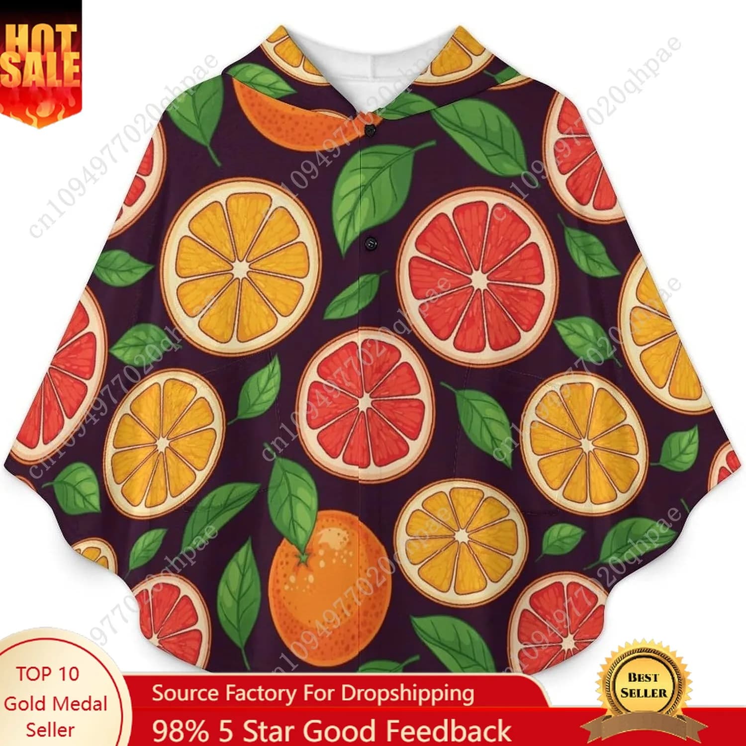 Comodo maglione coperta in flanella, fette di frutta su felpa con cappuccio oversize scuro con tasche per bambini e adolescenti