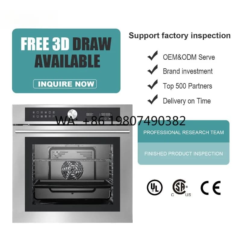 Stainless Steel Built-In Oven, 80L Large Capacity, LED Touch Control, Multifunctional Convection Air Fryer for Home Cooking