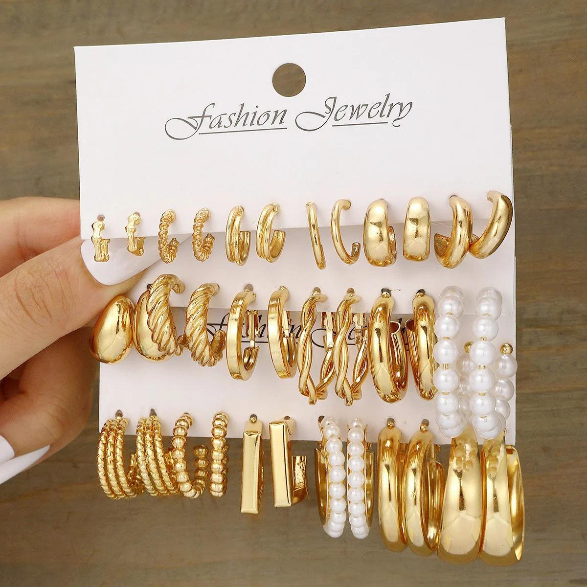 Fashion Geometric Circle Earrings Set for Women Round Gold Earrings with Vintage Bohémien Pearls Punk Jewelry Gifts to wear every day 2025