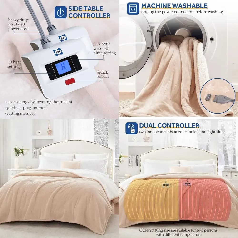 Coperta Elettrica King Size, Coperta Riscaldata in Lana e Sherpa con 10 Livelli di Riscaldamento e Spegnimento Automatico da 1 a 12 Ore, Riscaldamento Rapido