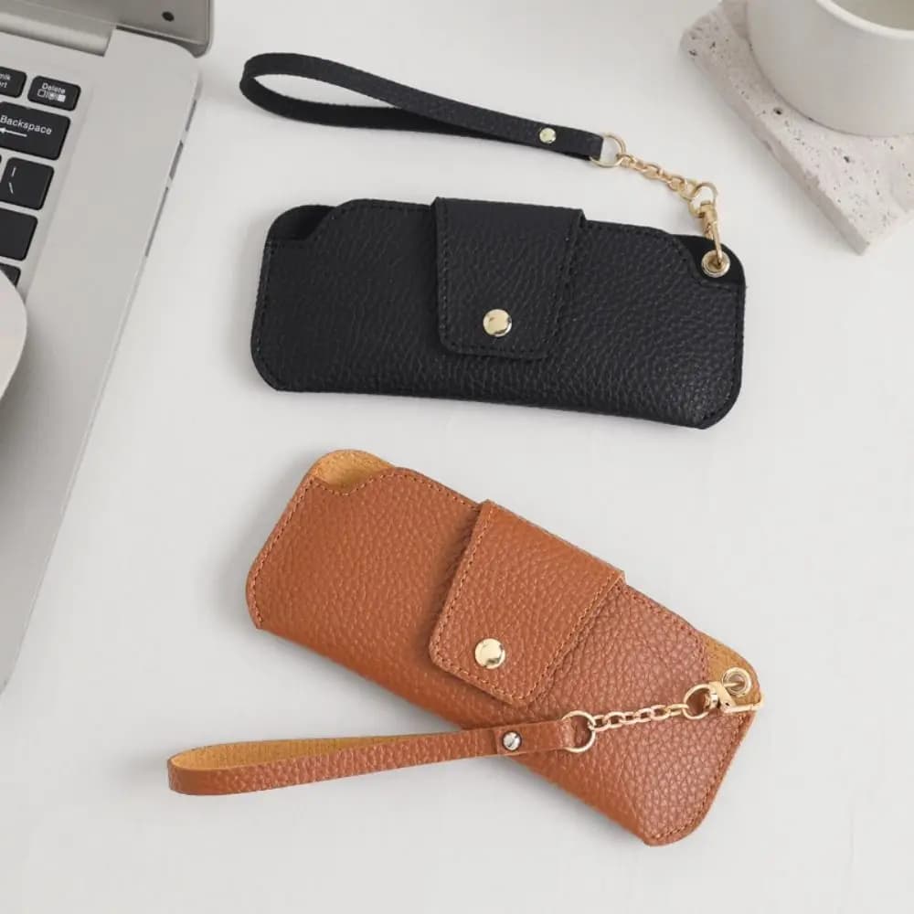 Custodia Portatile in Pelle PU per Occhiali con Cordino, Borsa Portaocchiali in Pelle, Clip per Occhiali, Custodia per Occhiali da Sole Stile Coreano