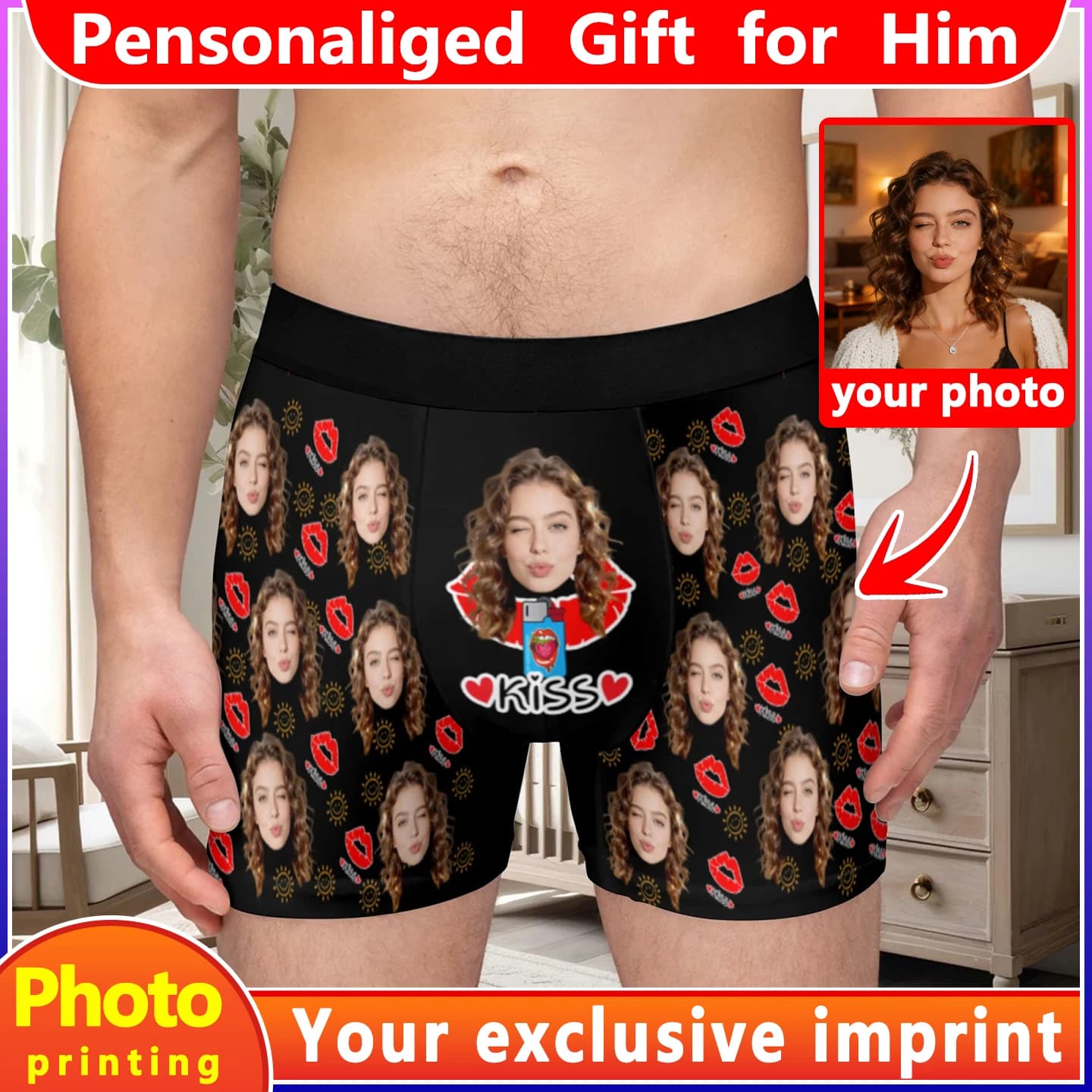 Personalized Face Photo Customization DIY Customization Customization of Flat Underwear Valentine's Gift for Man's Husband Gift For Father
