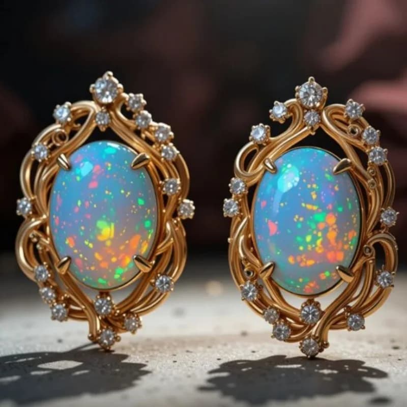 Orecchini a perno dorati vintage con pietra di luna sintetica ovale, gioielli artigianali da donna per banchetti e celebrazioni
